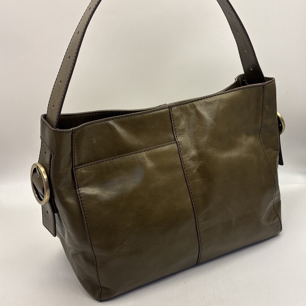 HOBO Int'l Render Shoulder Bag In Polished Leather Avocado Green EUC